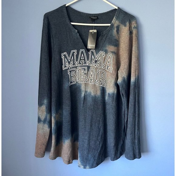 Torrid Waffle Knit Tee 2X Mama Bear Multi Tie Dye Camo Print Graphic Shirt - Picture 2 of 5